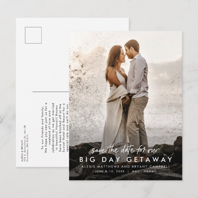 Postal De Anuncios Gran día de la boda de destino de escapada ahorran (Anverso / Reverso)