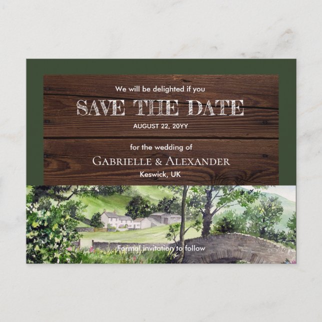 Postal De Anuncios Granja cerca de Thirlmere Boda Guardar la Fecha (Anverso)