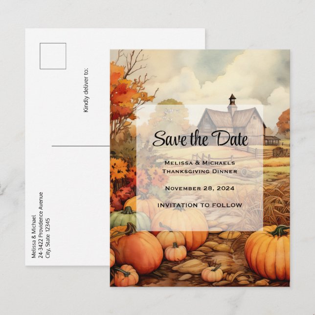Postal De Anuncios Granja de Calabazas Cosecha de Otoño Día de Acción (Anverso / Reverso)