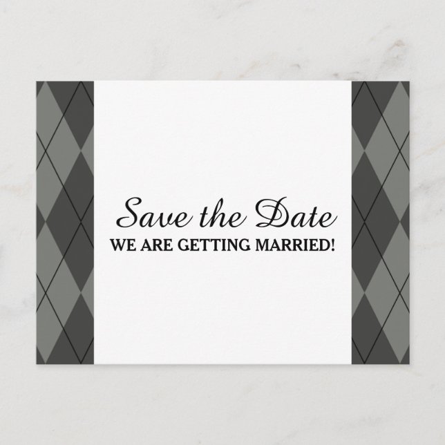 Postal De Anuncios Gray Argyle Save the Date Postcard (Anverso)