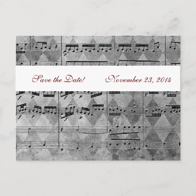 Postal De Anuncios Gray Black Music Chevron Save the Date (Anverso)