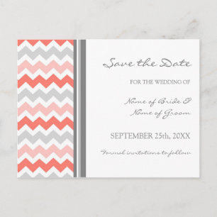 Postal De Anuncios Gray Coral Chevron Save the Date Boda Postcards