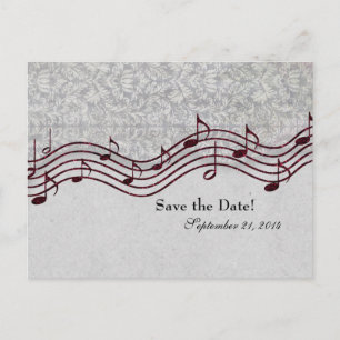 Postal De Anuncios Gray Damask Red Music Save the Date