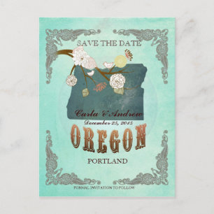 Postal De Anuncios Green Aqua Salva La Fecha -O Mapa Con Aves Encanta