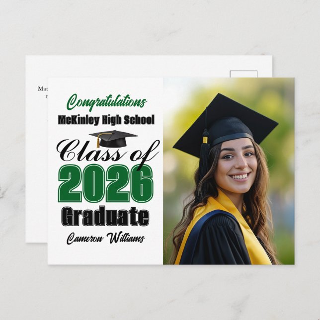 Postal De Anuncios Green Class of 2026 Graduate Photo Graduation (Anverso / Reverso)