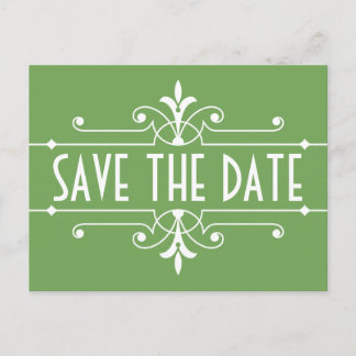 Postal De Anuncios Green Fancy Ornamental Save the Date Postcard