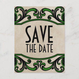Postal De Anuncios Green Gothic Swirls Save the Date Postcard