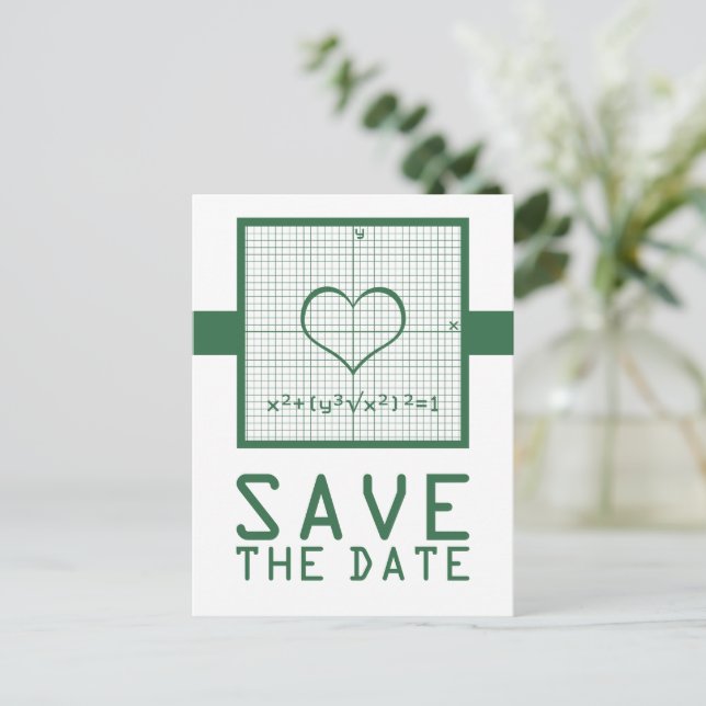 Postal De Anuncios Green Heart Math Graph Save the Date Postcard (Anverso de pie)