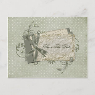 Postal De Anuncios Green Shabby Dotted Swiss Save The Date