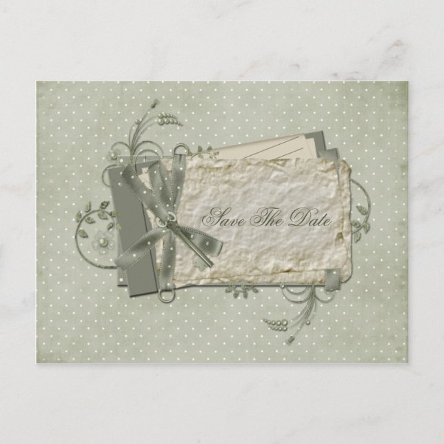 Postal De Anuncios Green Shabby Dotted Swiss Save The Date (Anverso)