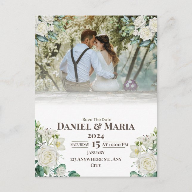 Postal De Anuncios Green Simple con Photo Save the Date Card (Anverso)