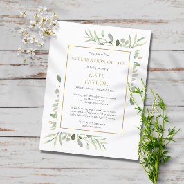 Postal De Anuncios Greenery Celebration of Life Funeral Invitation