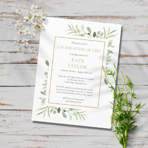 Postal De Anuncios Greenery Celebration of Life Funeral Invitation