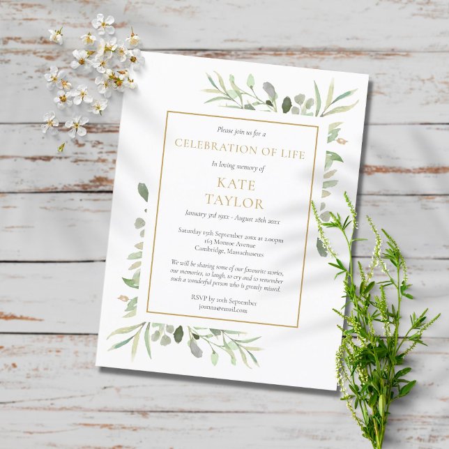 Postal De Anuncios Greenery Celebration of Life Funeral Invitation (Subido por el creador)