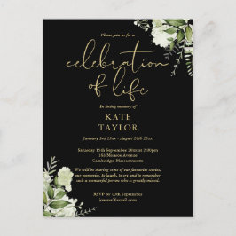 Postal De Anuncios Greenery Floral Black And Gold Celebration of Life