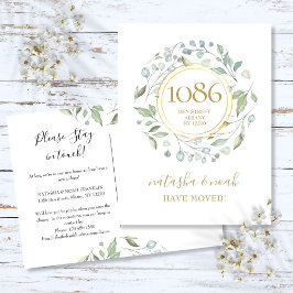 Postal De Anuncios Greenery Garland Gold Nueva dirección que hemos mo