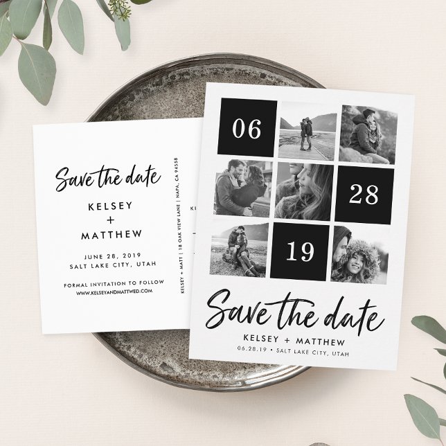 Postal De Anuncios Grid Collage | Black and White Photo Save the Date (Subido por el creador)