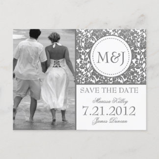 Postal De Anuncios Gris gótico sobre Save the Date con florituras bla
