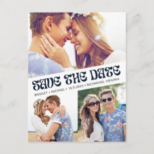 Postal De Anuncios Groovy Retro Boho Foto de Boda Guardar la Fecha