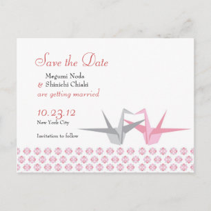 Postal De Anuncios Grullas de Origami (Rosa Plateado) Boda S