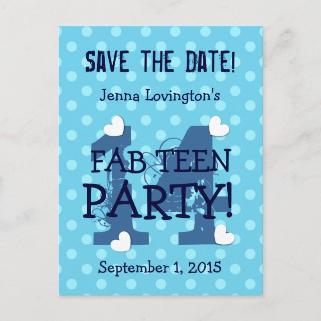 Postal De Anuncios Guarda la fecha FAB Cumpleaños V14A BLUE AQUA (Anverso)