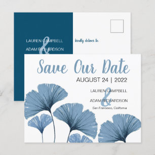 Postal De Anuncios Guarda Nuestra Fecha Boda Azul y Blanco