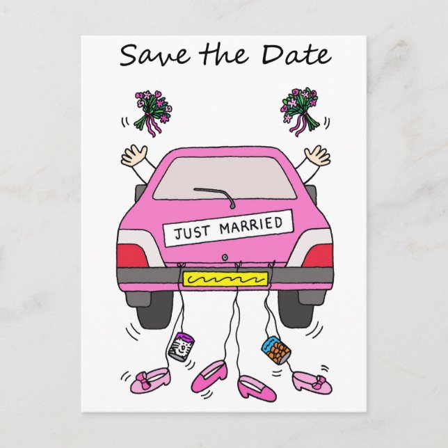 Postal De Anuncios Guardar el auto del Personalizado de Bodas lesbian (Anverso)