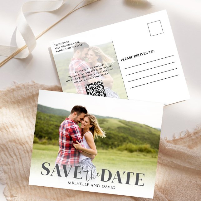 Postal De Anuncios Guardar el Boda simple de fotos de fecha (Save the date wedding photo postcard)