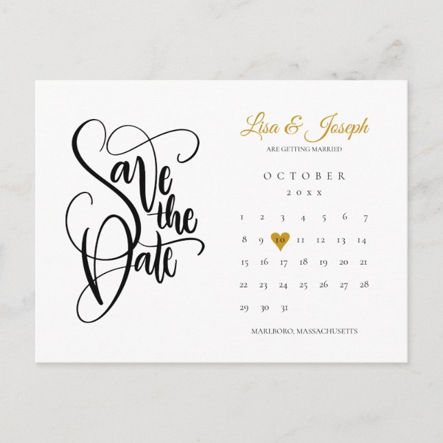 Postal De Anuncios Guardar el código QR Gold Heart del calendario de  (Anverso)