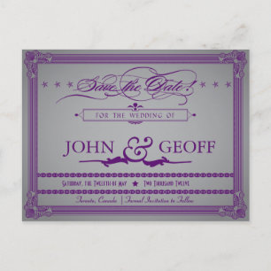 Postal De Anuncios Guardar fecha al estilo de cartel Aubergine y gris