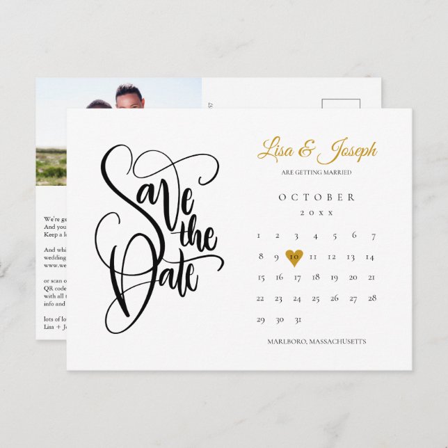 Postal De Anuncios Guardar Fecha Calendario Corazón Foto Código QR (Anverso / Reverso)