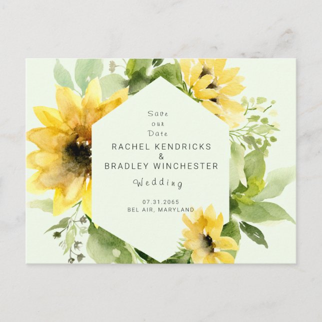 Postal De Anuncios Guardar fecha de boda de menta de girasol (Anverso)