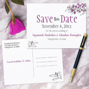 Postal De Anuncios Guardar Fecha de Boda Minimalista Frambuesas