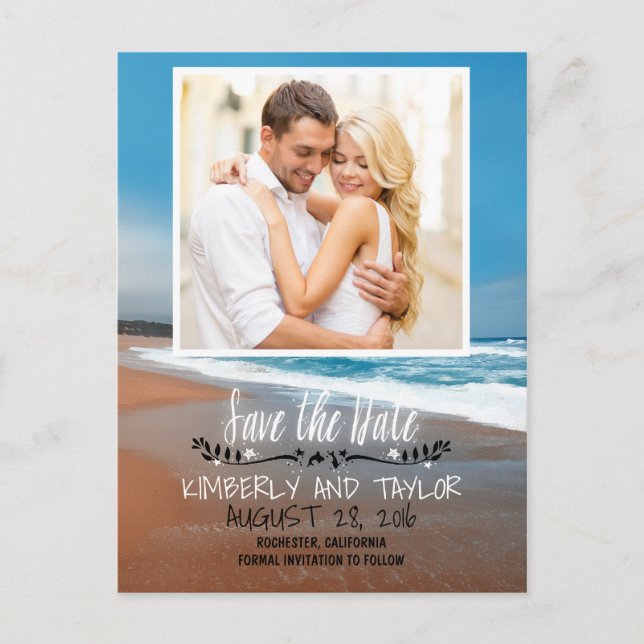 Postal De Anuncios Guardar fecha de foto de playa (Anverso)