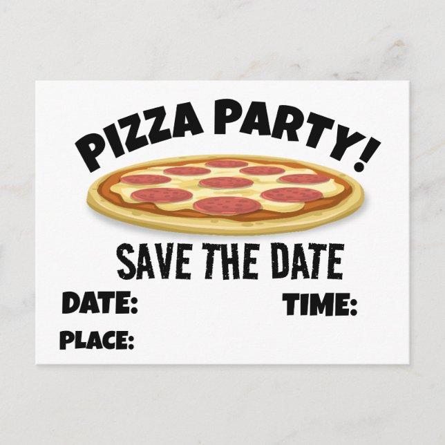 POSTAL DE ANUNCIOS GUARDAR FECHA PIZZA FIESTA PERSONALIZADOS INVITACI (Anverso)