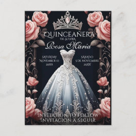 Postal De Anuncios Guardar Fecha/ Reserva Spanish Quinceañera Rosas