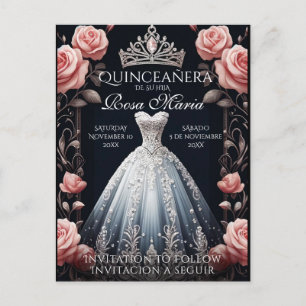 Postal De Anuncios Guardar Fecha/ Reserva Spanish Quinceañera Rosas
