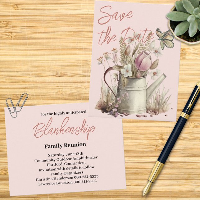 Postal De Anuncios Guardar Fecha Reunión Familiar Floral Rústico   (Send this save the date invitation for you family reunion this year. Easy to personalize. )