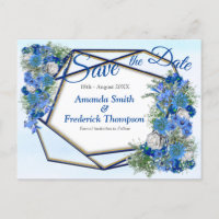 Guardar fechas Geometric Gold-Navy y flores azules