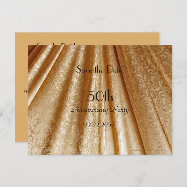 Postal De Anuncios Guardar la fecha 50 aniversario Floral Gold Fabric (Anverso / Reverso)
