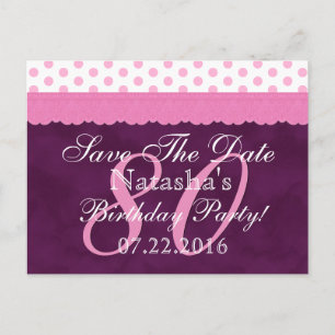 Postal De Anuncios Guardar la fecha 80 cumpleaños Pink Purple Lace V6