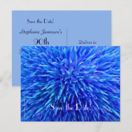 Postal De Anuncios Guardar la fecha 90 cumpleaños, abstracto azul