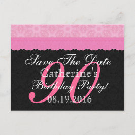 Postal De Anuncios Guardar la fecha 90 cumpleaños encaje rosa y negro