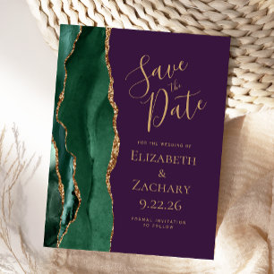 Postal De Anuncios Guardar la fecha Ágata Esmeralda Verde Morado Mode
