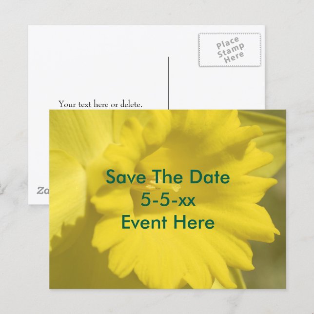 Postal De Anuncios Guardar la fecha Amarilla Flor de Narciso  (Anverso / Reverso)