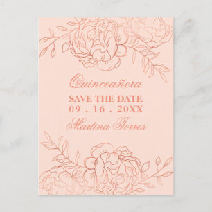 Postal De Anuncios Guardar la fecha arte floral en rosa y oro