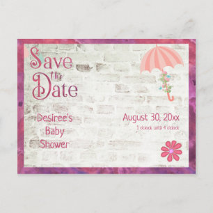 Postal De Anuncios Guardar la fecha Baby Shower con Paraguas