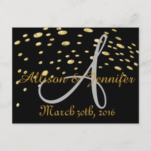 Postal De Anuncios Guardar la fecha Black and Gold Glitter Faux Foil 