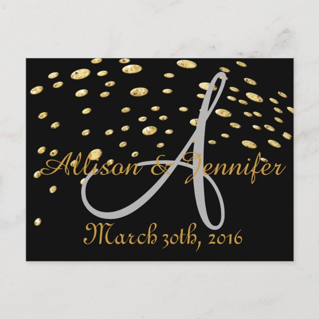 Postal De Anuncios Guardar la fecha Black and Gold Glitter Faux Foil  (Anverso)