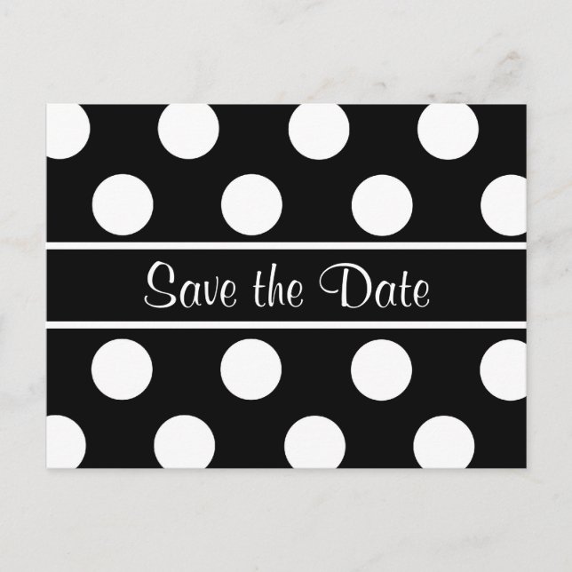 Postal De Anuncios Guardar la fecha Black Polka Dot Photo PostCard (Anverso)